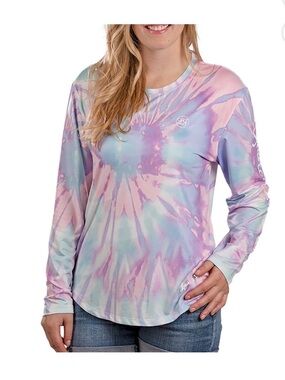 Lauren James Sun UV Block UPF 30+ Long Sleeve Wick Shirt Tie Dye Size XL